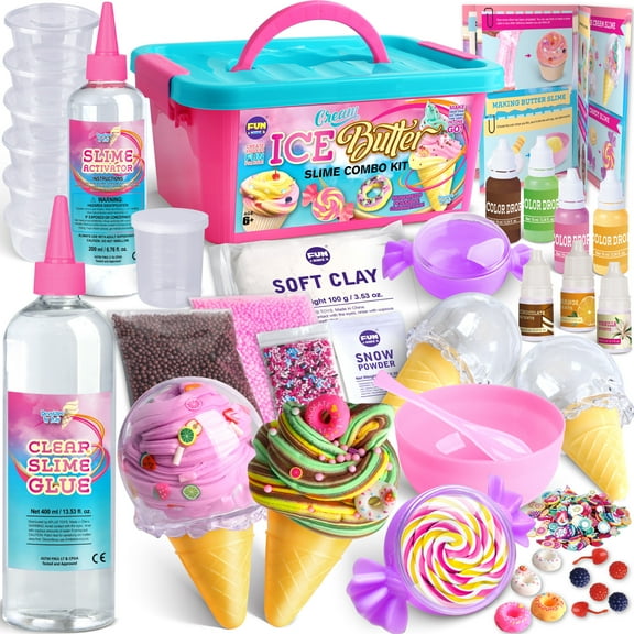 Fluffy Butter Slime Kit for Girls, FunKidz Ice Cream Slime Making Kit  DIY Yummy Cake Fruit Candy Scented Slime with Berry Donut Charms Candy Sprinkles Stuff Kids Slime Gift Toys