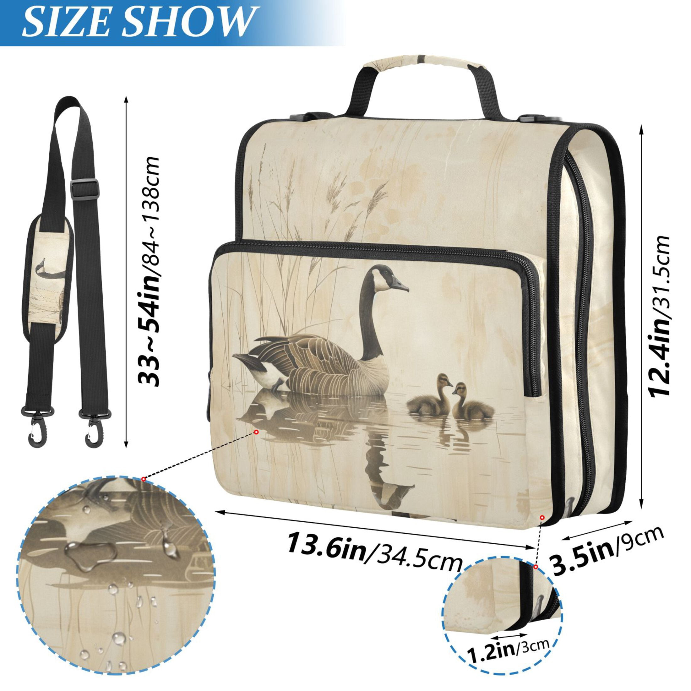 3 Ring Zipper Binder with Shoulder Strap Waterproof Trapper Keeper 2 Inch D-Ring 500 Sheets Capacity Elegant Goose with Goslings Swimming
