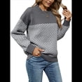 thumbnail image 2 of Suéter de Punto A Rayas para Mujer, Cuello Redondo, Larga, Holgado, para Otoño e Invierno. Gris S, 2 of 10