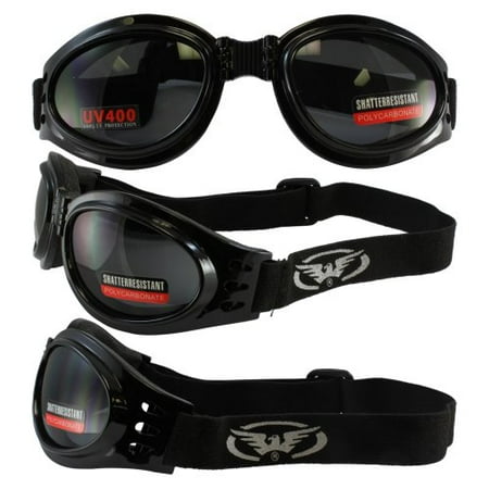 Smoked Lens Motorcycle Goggles - Adventure Foldable Motorcycle Goggles Black Frame Smoke Lenses