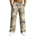 thumbnail image 2 of Men's Relaxed-Fit Camouflage Print Drawstring Straight-Leg Pants - Stretch Waist Casual Trousers for Outdoor, Casual, and Military-Inspired WearKhakiL, 2 of 8