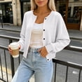 thumbnail image 7 of Admvng Women's Cardigan Crew Neck Button Down Waffle Knit Long Sleeve Pocket Cropped Sweater Jacket, 7 of 7