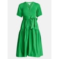 thumbnail image 5 of Time and Tru Women's Mixed Media Midi Dress with Puff Sleeves, Sizes XS-XXXL, 5 of 5