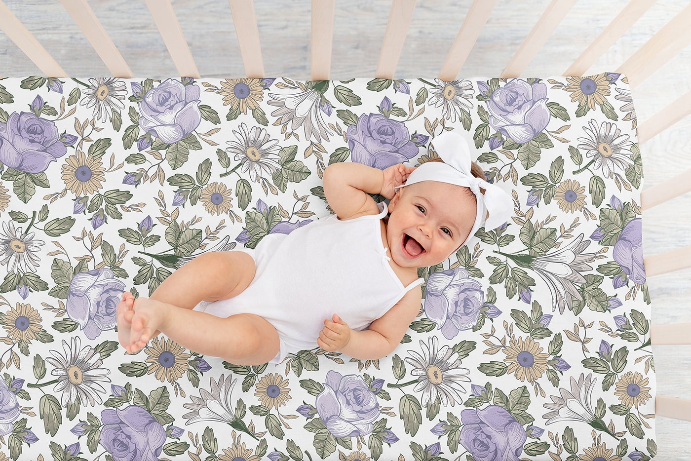 Sweet Jojo Designs Vintage Floral Purple and Green Girl Fitted Crib Sheet