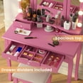 thumbnail image 2 of Afuhokles Vanity Table Set with Lighted Tri-Fold Mirror and Stool, Makeup Vanity Dressing Desk 5 Drawers, Pink, 2 of 5