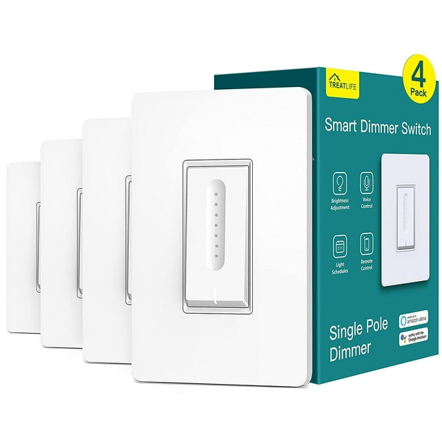 TREATLIFE Smart Dimmer Switch 4 Pack, Single Pole Smart Switch Works with Alexa and Google Home, Neutral Wire Required, 2.4GHz WiFi Dimmer Light Swit