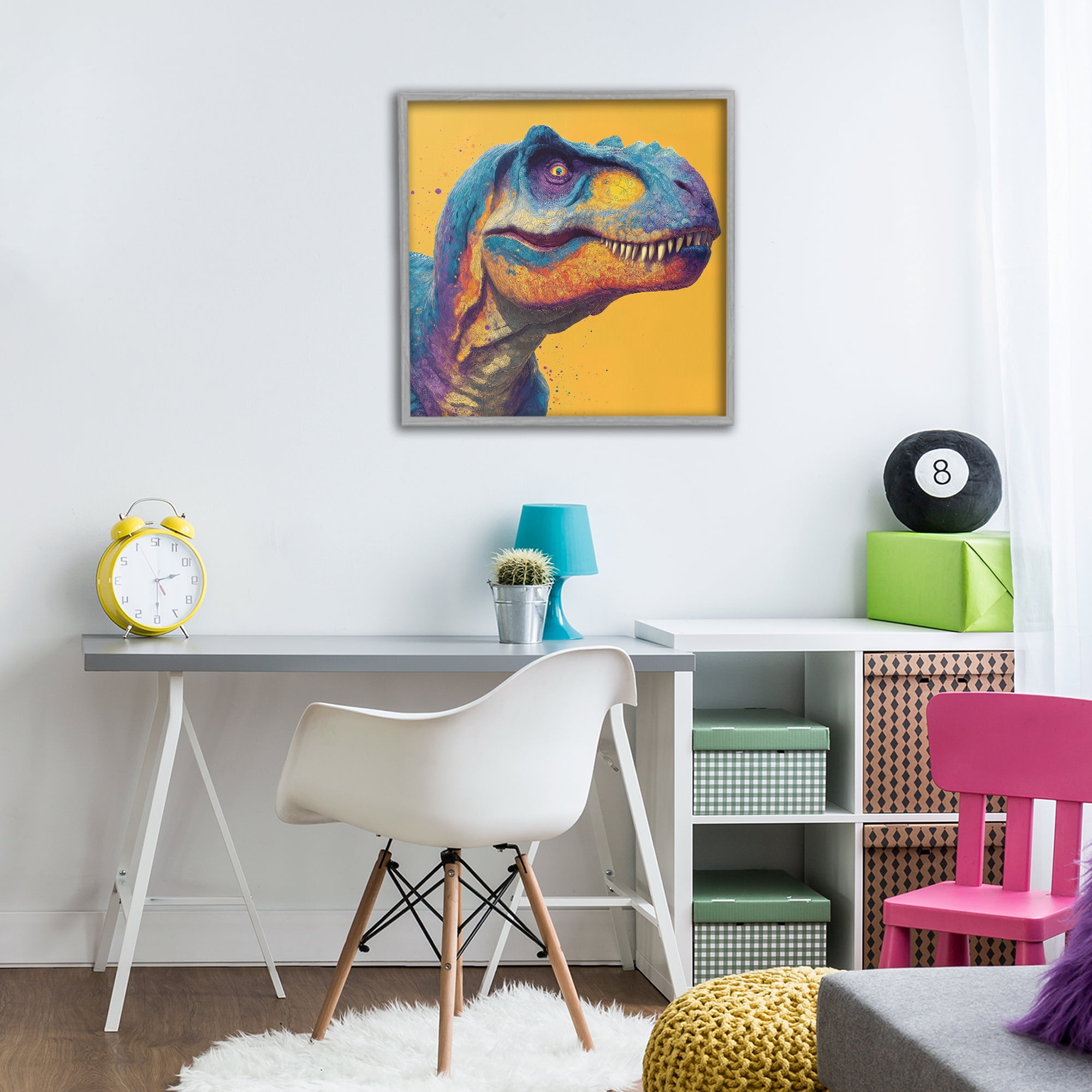 Stupell Industries Vibrant T-Rex Portrait Gray Framed Giclee Art, design by Wumples