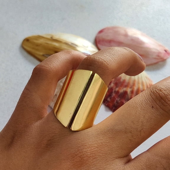 Hand Forged Brass Ring | Wide Statement Cuff Ring | 21st Anniversary Gift for Her | Adjustable Boho Jewelry | Bold Gold Brass Ring for Women