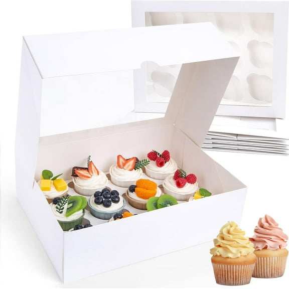 6PCS Cupcake Boxes, Hold 12 Count Cupcake Containers with Window, Cookie Boxes for Birthday Holiday Party Bakery Supplies 13.2"x9.8"x4"