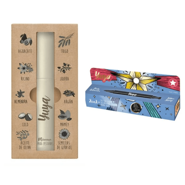 Rimel Yuya 10 Aceites Negro Waterproof Alargador Voluminizador + Delineador Liquido Para Ojos Cat Eye Yuya 1.6 Ml