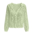 thumbnail image 3 of GERsome Long Sleeve Lace Shirts for Women Ruffled V-Neck Trendy Eyelet Tops for Summer Casual Green M, 3 of 6