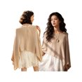 thumbnail image 2 of LMLYSoH Women's Summer Knit Poncho Solid Color Boat Neck Loose Fit Draped Bat Sleeve Pullover Trendy Tops Streetwear, 2 of 9