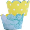 Yellow Polka-Dot Cupcake Wrappers, 36, Reversible, Shark Pool Party Supplies