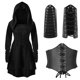 thumbnail image 3 of Vestido vintage para mujer, disfraz de arquero medieval renacentista, con capucha, con cordones, suéter largo con capucha, capa para Halloween, 3 of 5