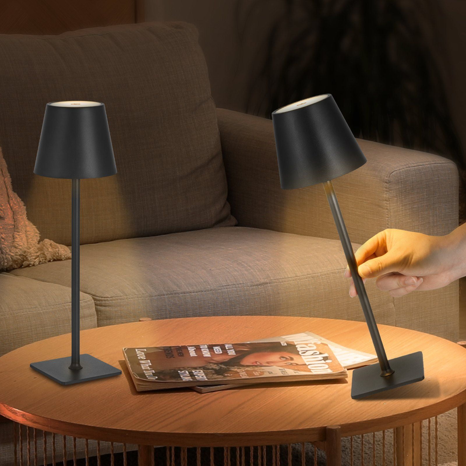 2-Pack Cordless Table Lamps - 5200mAh Rechargeable Battery Operated Desk Lamps, Portable Nightstand Lighting, Black, Adjustable Brightness, USB Charging, for Bedroom, Living Room, Office - Walmart