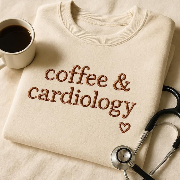 Coffee & Cardiology Embroidered Sweatshirt, Heart Love Sweater, Cardiologist Gift, RN Crewneck, Doctor Nurse Appreciation Shirt