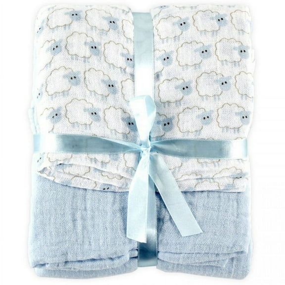 Hudson Baby Infant Boy Cotton Muslin Swaddle Blankets, Blue Sheep, One Size