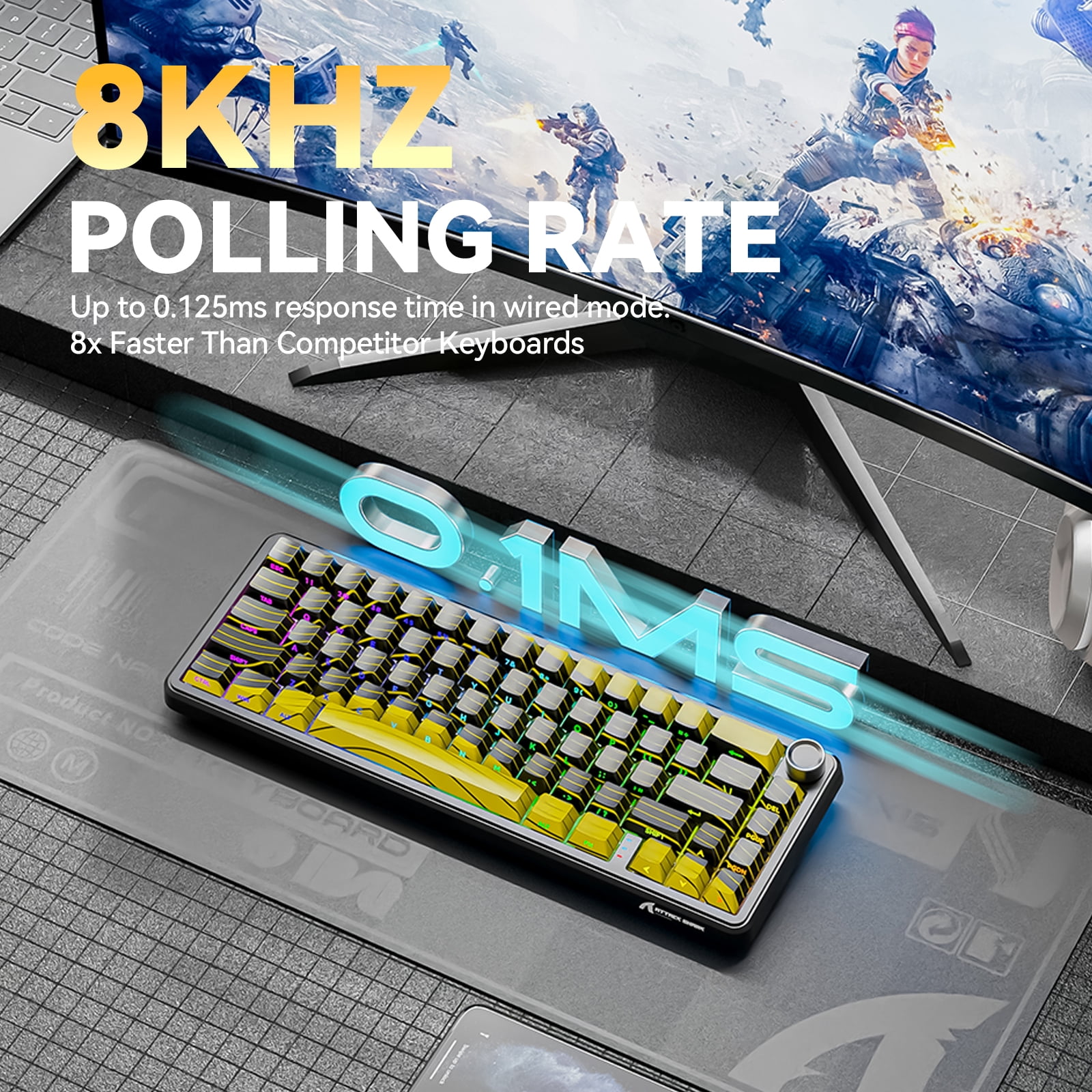 ATTACK SHARK X65PRO HE Wireless Rapid Trigger Keyboard Magnetic Switch 60% Wireless Magnetic Keyboard With 0.01mm RT Accuracy, Support RT/Snap Tap/DKS/MT/TGL