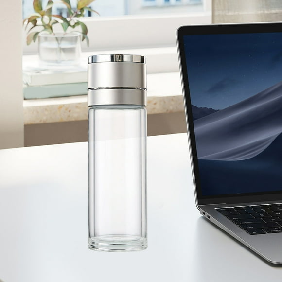 Birdeem Double Wall Insulated Glass Tumbler, 14oz Leak Proof Tea Infuser Travel Mug, Vacuum Sealed Hot Cold Beverage Cup for Office Car Commute