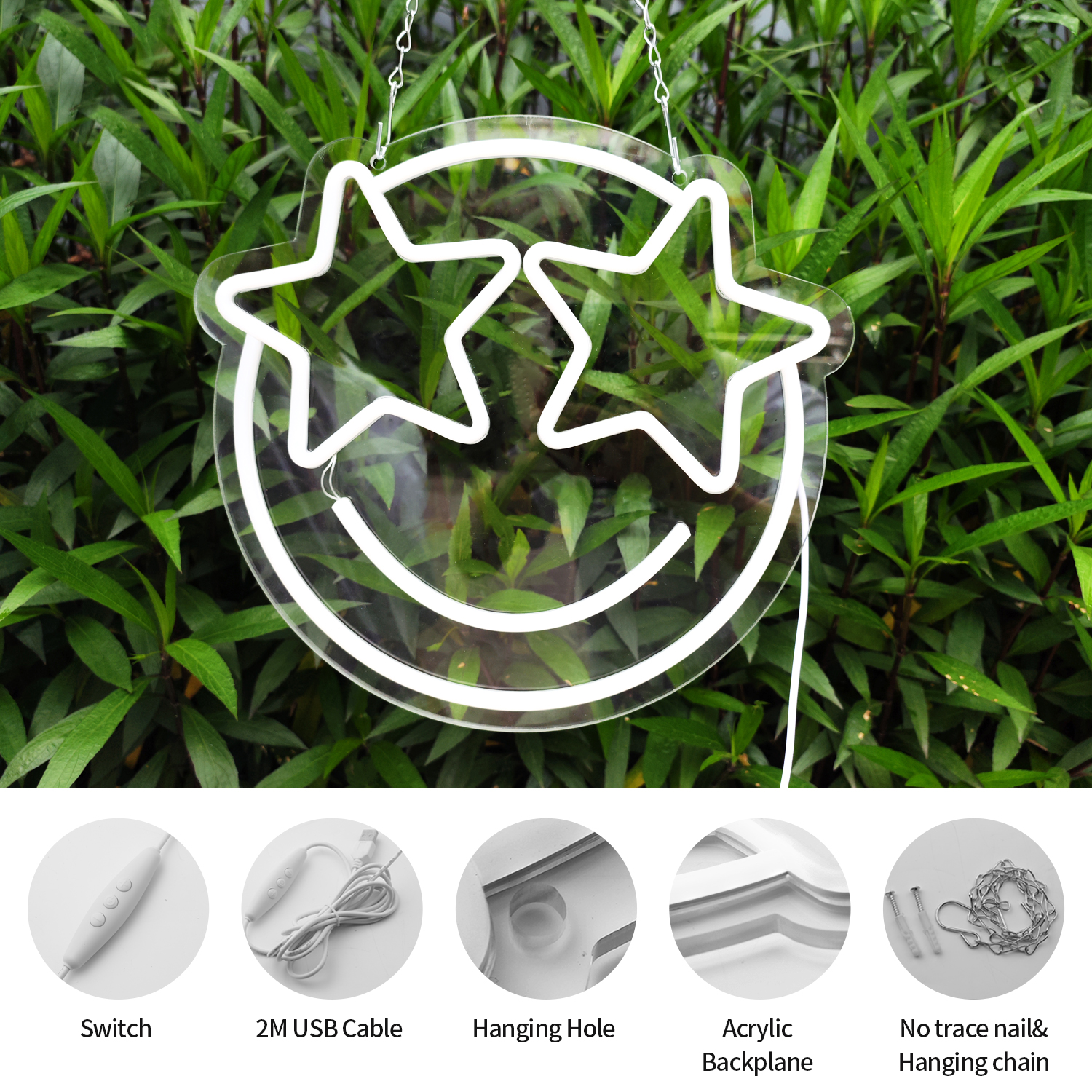 TOWOND Smile Face Neon Sign LED Wall Light 12.2" photo 6