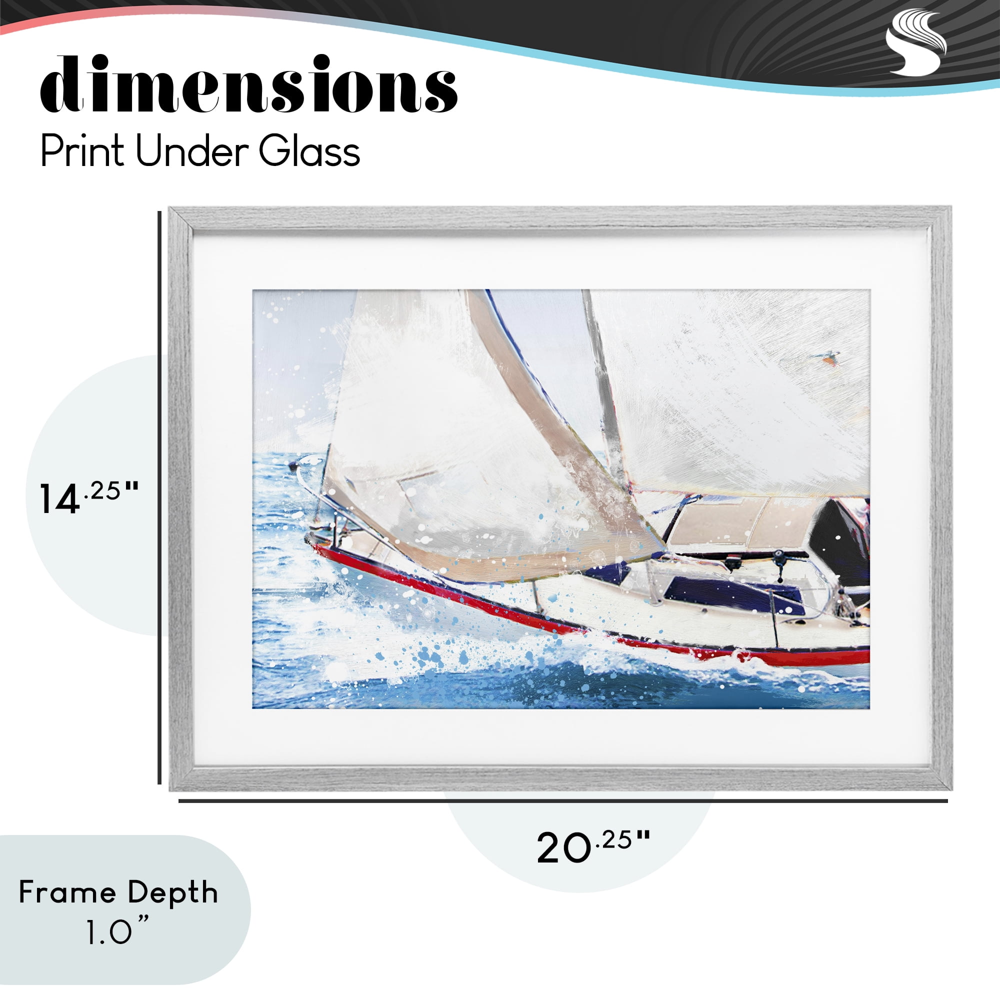 Stupell Industries Sailboat Racing Through Blue Waves Gray Framed Print Under Glass, design by Porter Hastings