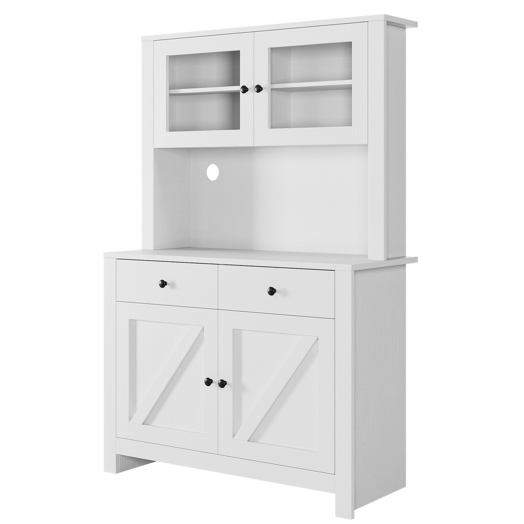 63.4"H Kitchen Pantry Cabinet with Microwave Stand, Freestanding Hutch with Drawers, Doors & Adjustable Shelves, Buffet Cabinet with Storage, Food Pantry for Kitchen, Dining Room