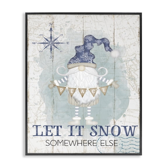 Stupell Industries Tropical Let It Snow Somewhere Else Gnome Black Framed Giclee Art, 11 x 14, by Jennifer Pugh