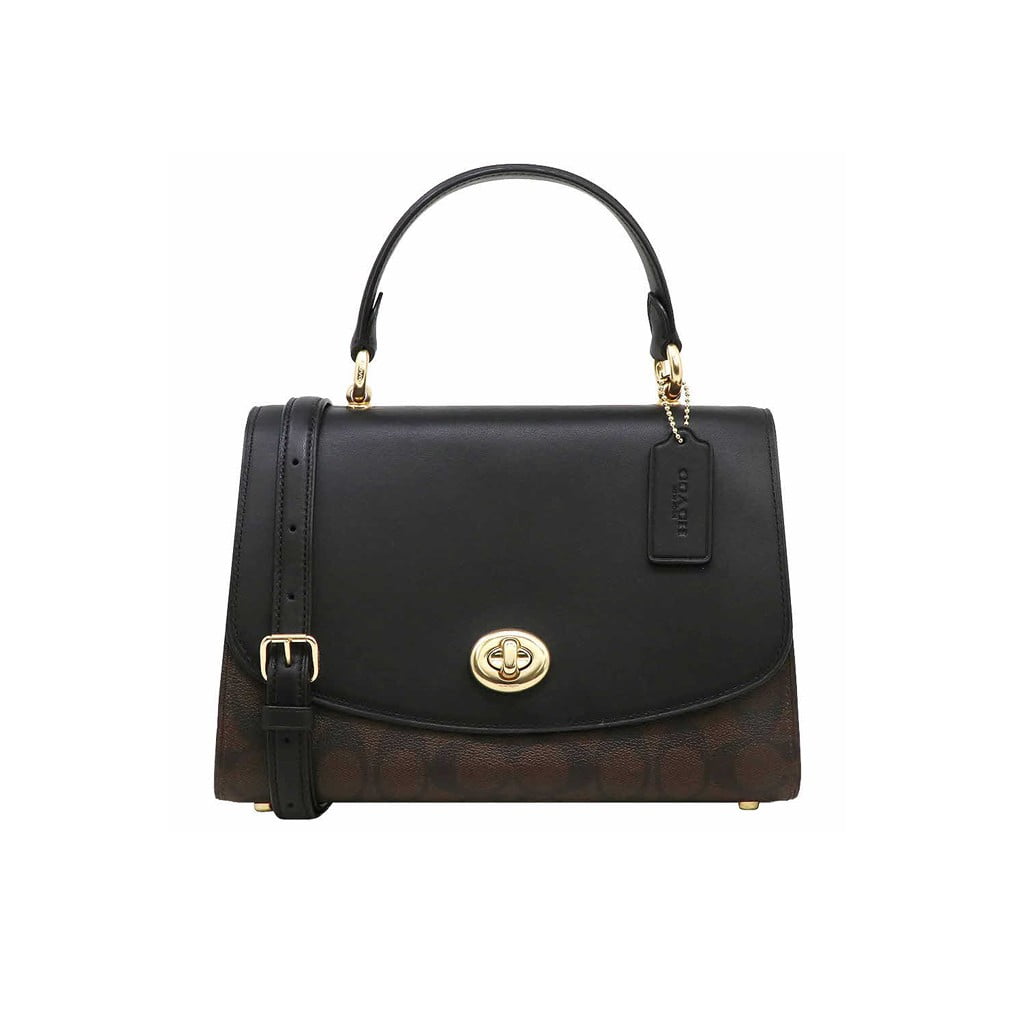 NWT COACH Tilly Top Handle Satchel Canvas Classic Bag Brown Black Gold