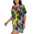 thumbnail image 2 of Uemuo Colorful Pug Pattern Women's Short-Sleeved Pajama, Button-Front Loungewear, 2-Piece Summer Sleepwear, Elastic Drawstring Shorts-3X-Large, 2 of 7