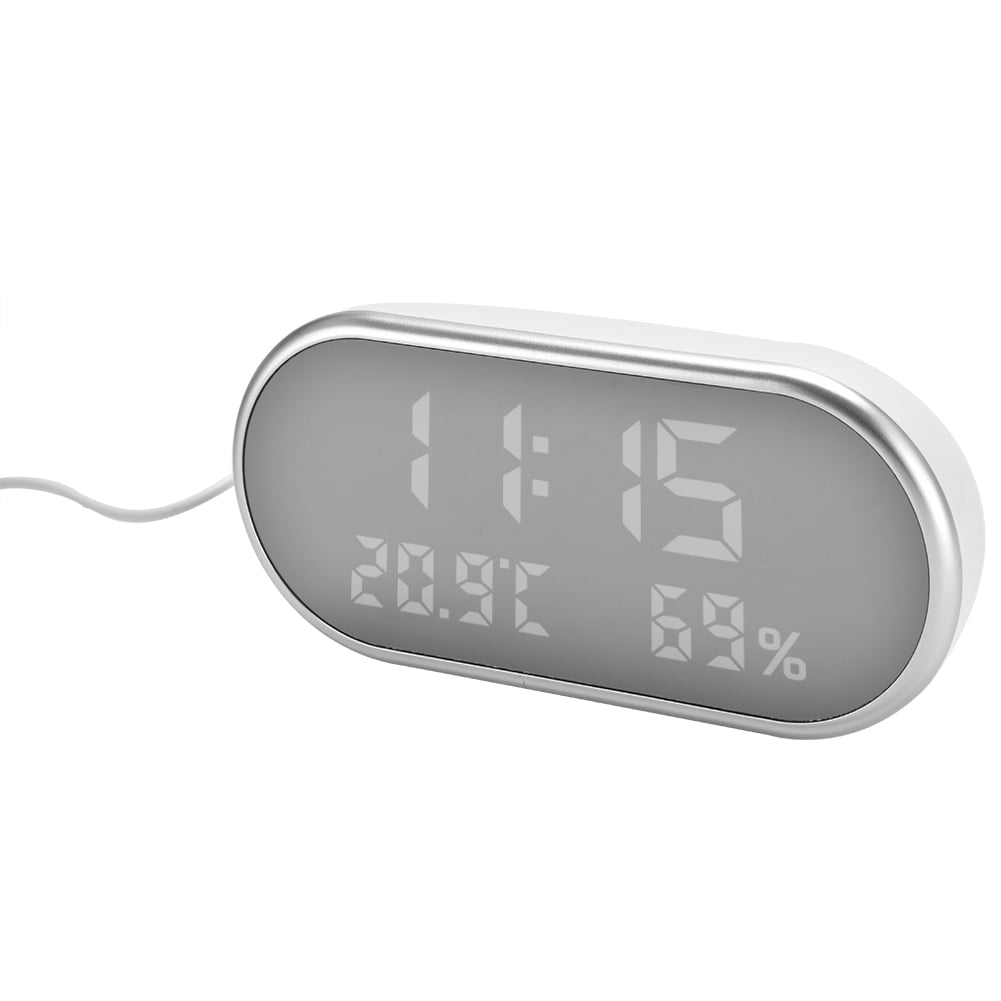 USB Creative LED Digital Alarm Clock Night Light Thermometer Hygrometer Calendar Display White