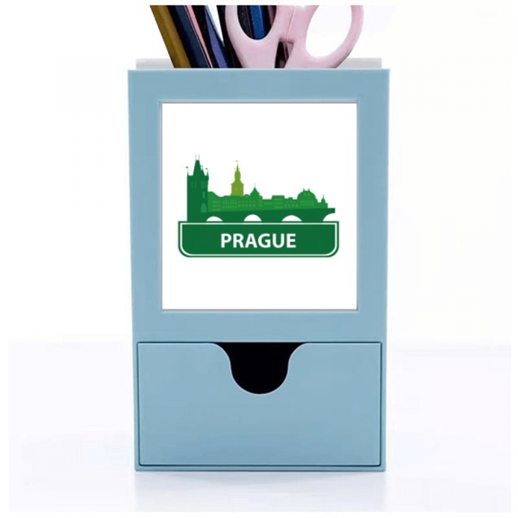 Prague Czech Republic Green Landmark Desk Supplies Organizer Pen Holder Card