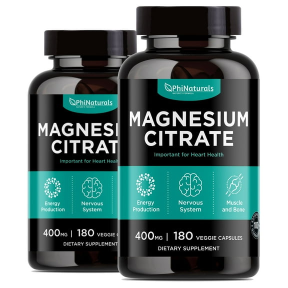 Magnesium Citrate Powder Capsules 400mg (Pack of 2) by Phi Naturals - Magnesium  Supplement