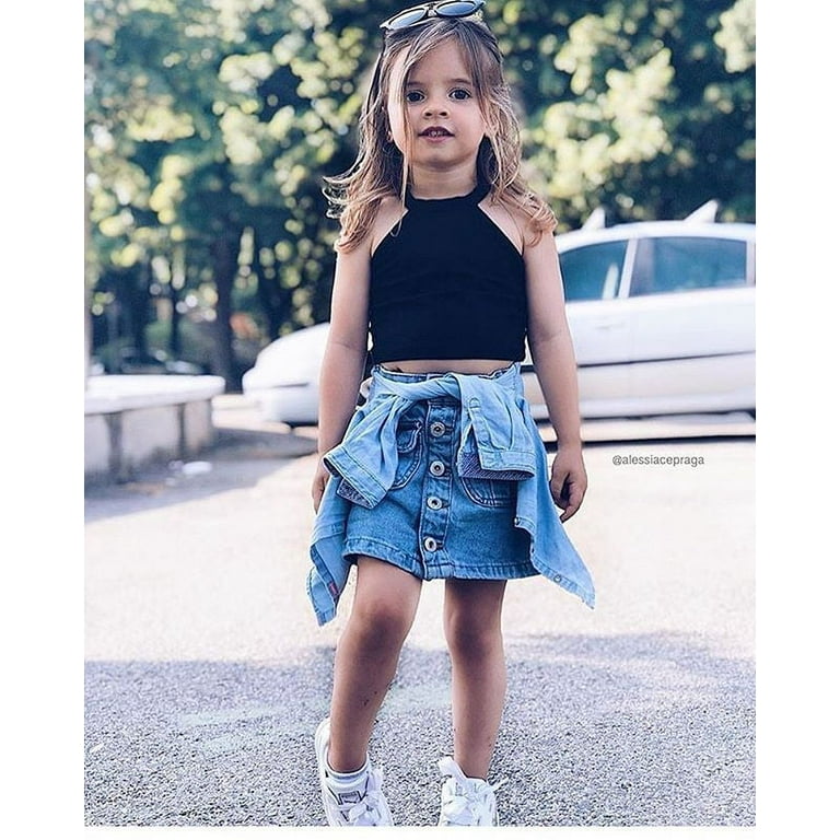 Black jean top skirt outfit boy