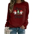thumbnail image 1 of Fashnice Hauts pour Femmes Imprimé Père Noël Chandail Col Rond Chandail en Molleton de Noël Automne T-shirt Rouge Vin TG, 1 of 2
