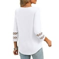 thumbnail image 4 of POENTAB Womens V Neck 3/4 Sleeve Tops Casual Dressy Blouse Loose Fit Curved Hem Tunic Tees Hollow Out Shirts White, 4 of 5