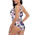 thumbnail image 4 of Cauagu record rock music Skull Print Women's Sexy One Piece Swimsuits One Shoulder Ruffle Tummy Control Bathing Suit Slimming Swimwear-Small, 4 of 6