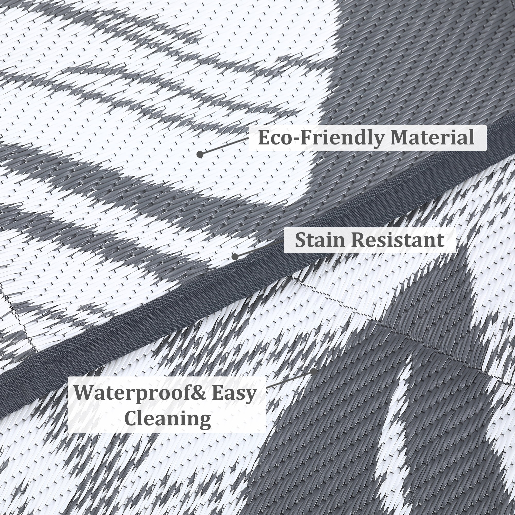 Tzou Waterproof Reversible Outdoor Rug 8 x 10ft Tropical Palm Design, Portable Camping Mat w/Carry Bag & Stakes