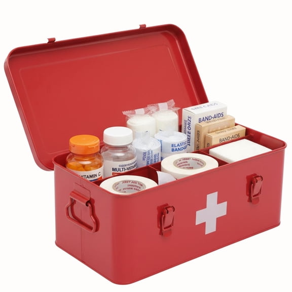 Pethiy Empty Medicine Organizer & First Aid Storage Bag, Pill Bottle Box with Lid for Home/Travel (No Medicines Included), Diabetes/Baby Care Supplies Storage - Red