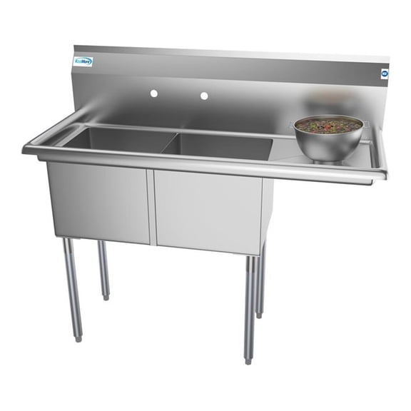 Koolmore SB151512-15R3 2 Compartment Stainless Steel Commercial Kitchen Prep & Utility Sink With Drainboard - Bowl Size 15" X 15" X 12"