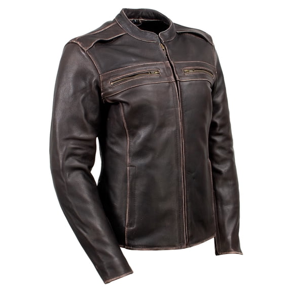 Milwaukee Leather LKL27006 Women's Premium Distress Brown Leather Motorcycle Biker Jacket w/ CE Armor Protection Small