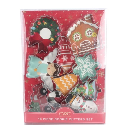 Cook With Color Stainless Steel Cookie Cutter  10 Pieces  Holiday Christmas Winter Assorted Shapes  Truck with Tree