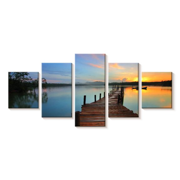 Elephant Stock Lake Michigan Wall Art - Horizontal Multi Panel Canvas - Living Room Wall Decor - Nature Multi Panel - Brown And Blue Decor - 29" x 12"