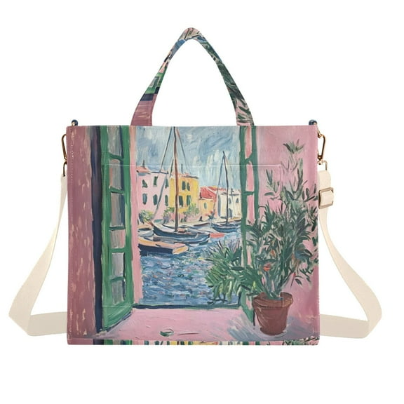 FORMRS Womens Corduroy Tote Bag Crossbody Shoulder Handbag with Pocket, Green Window Sea