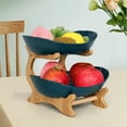 thumbnail image 5 of Deeceymbur Large Wooden Countertop Fruit Basket with Divided Sections Fruit Bowl Basket for Kitchen Counter 2-Tier Layer Plastics Serving Bowls with Wooden Stand Serving Tray Set for Entertaining, 5 of 5