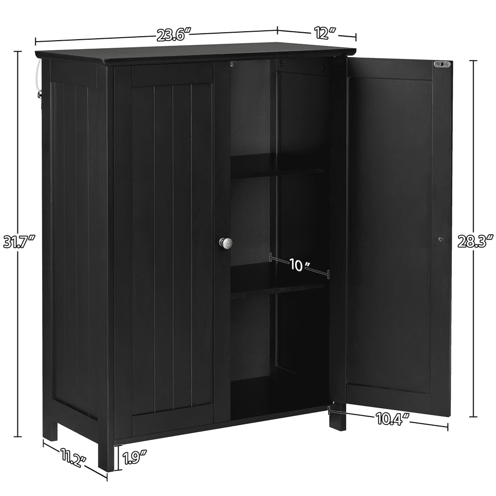 Alden Design Free Standing Floor Cabinet with 2 Adjustable Shelves, Black
