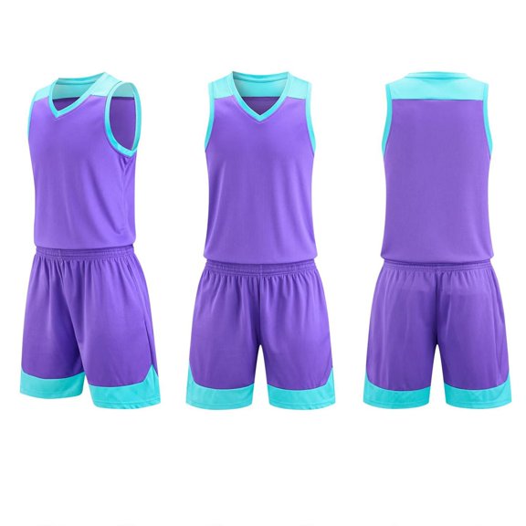 Maqroz Basketball Jersey Set for Men V Neck Sleeveless Tank Top Mesh Breathable Athletic Shorts Team Uniform Sports Training Two Piece Outfit Size 3-15 Years