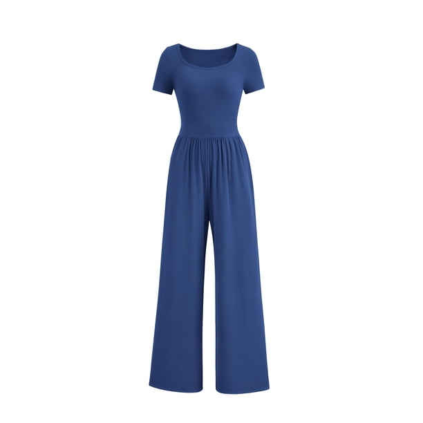 Mono PRETTYGARDEN de Pierna Ancha con Escote Cuadrado y Manga Corta Talla L