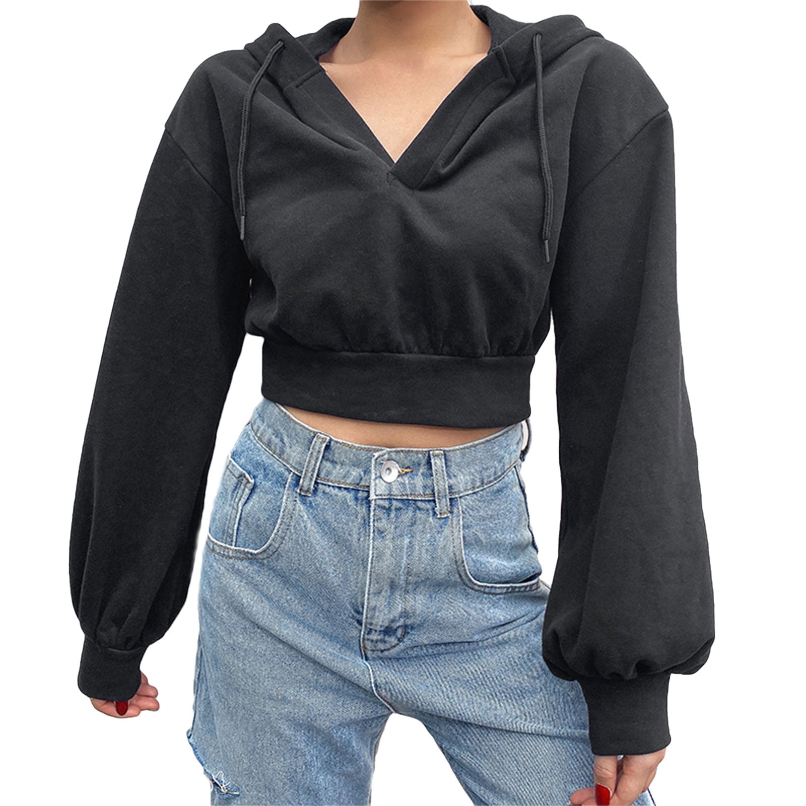 FAPIZI Womens Sweatshirt V Neck Loose Long Sleeve Cotton Blouses Color Stitching Casual T-Shirt 