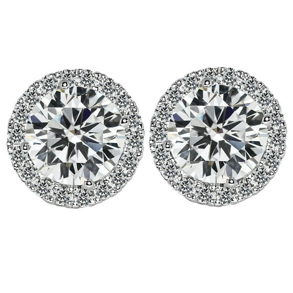 Precious Stars 14K White Gold 7.85-mm Round Cubic Zirconia Halo Stud Earrings