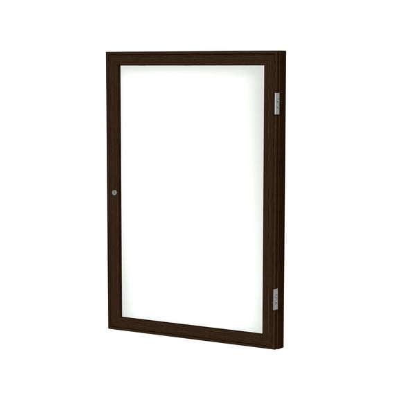 PN13630M-M1 Ghent 1 Door Enclosed Porcelain Magnetic Whiteboard with Walnut Wood Frame Wall Mounted Markerboard, 36-in H x 30 in W